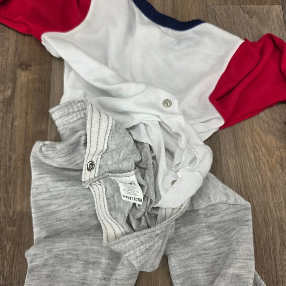 Vintage Carters Boys Baseball Dog Footed Pajamas 2pc Snap Set 18-24M Red Gray